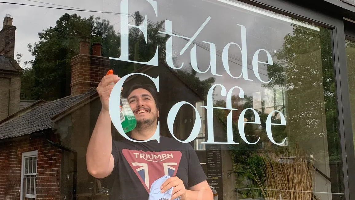 Etude coffee shop window sign
